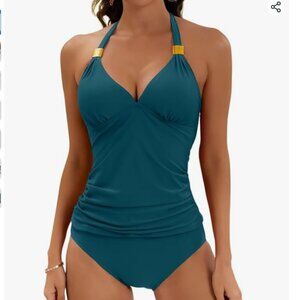 NWT B2prity Tankini two piece swimsuit Peacock Blue L Large